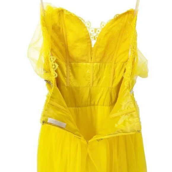 Naeem Khan Gown Yellow Tulle Crystal Halter US 10 – Runway Spring 2018 - Picture 11 of 15